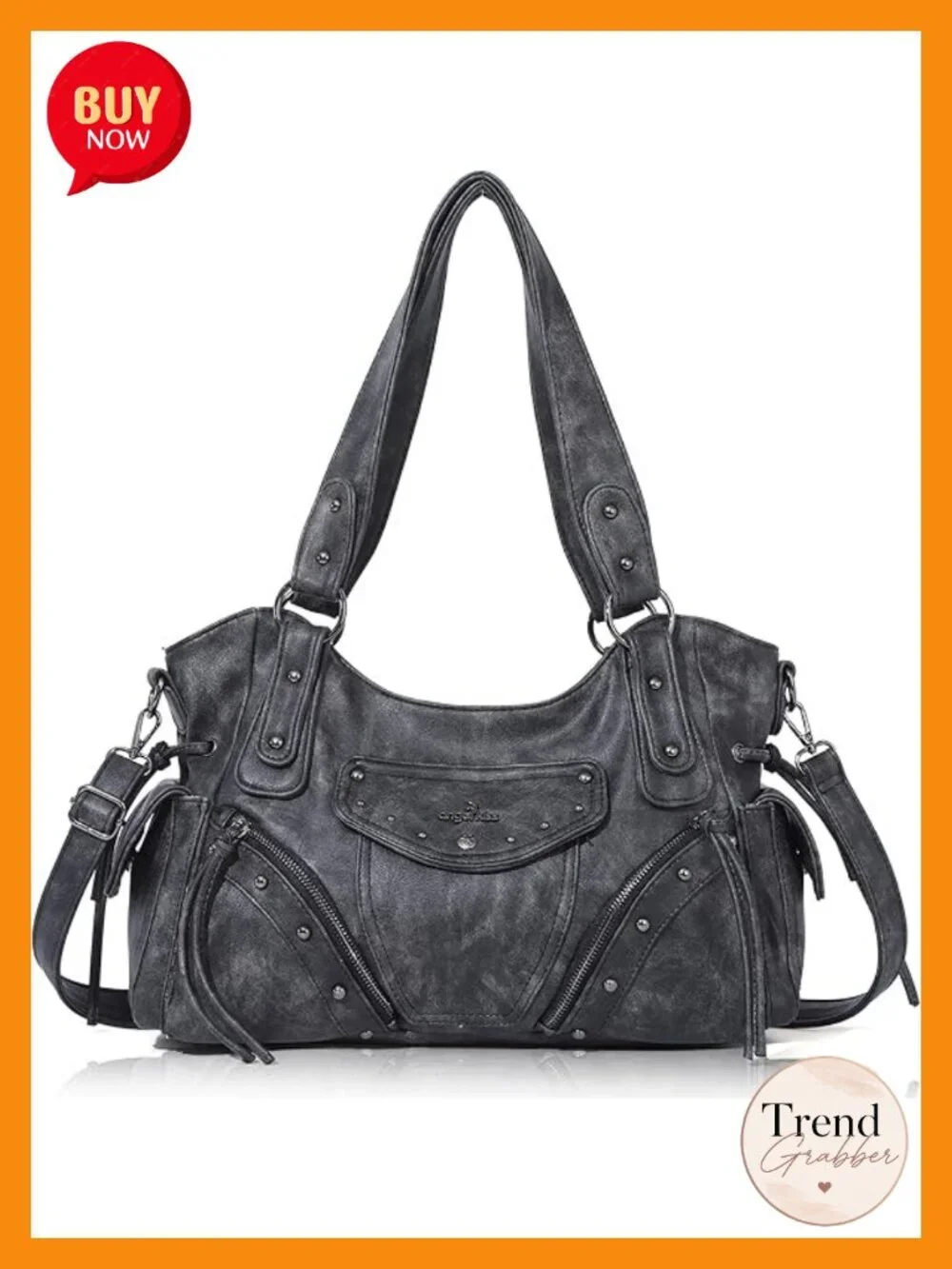 Large Retro Vegan Leather Hobo Bag with Crossbody Strap